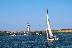 Sailing in Edgartown Harbor by Lighthouse on Martha's Vineyard